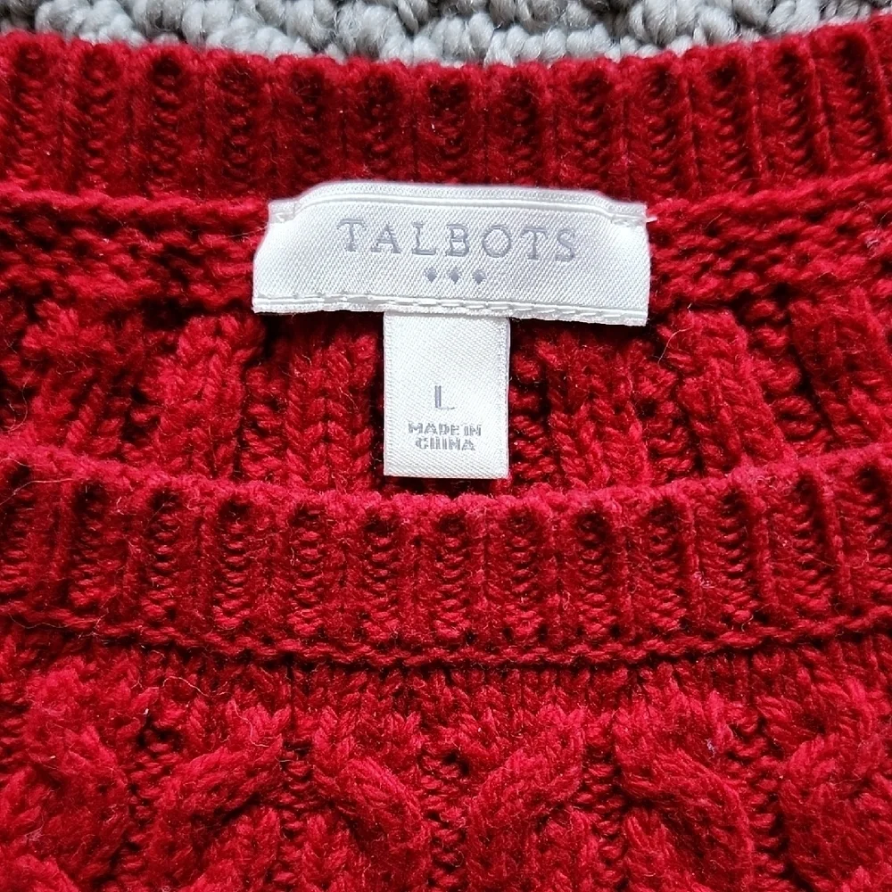 Talbots Red and White Cotton Blend Fair Isle Crew Neck Women's Sweater Large - Picture 2 of 6